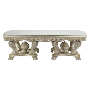 Classic Victorian Dining Table with Glass Top and Silver Finish