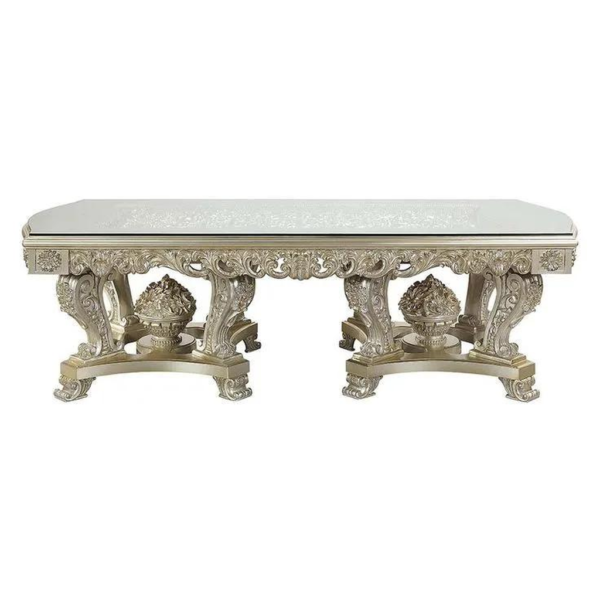 Classic Victorian Dining Table with Glass Top and Silver Finish