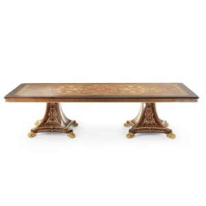 Antique Style Rectangular Dining Table Wood Inlay
