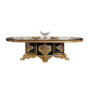Antique gold and green dining table with glass top Daabadi Furniture