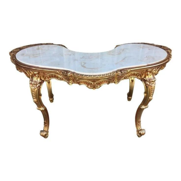 Victorian Marble Top Dining Table with Gold Accents
