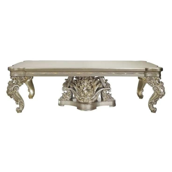 Rococo style marble top dining table gold finish