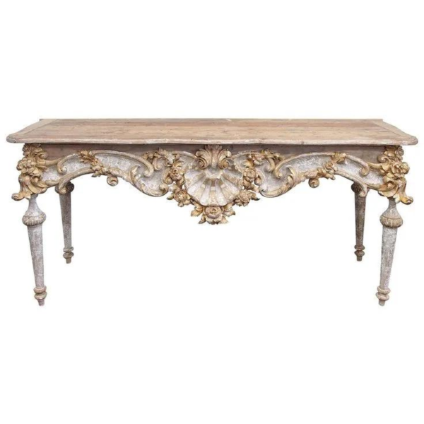 Rococo Dining Table with Carved Wood Details