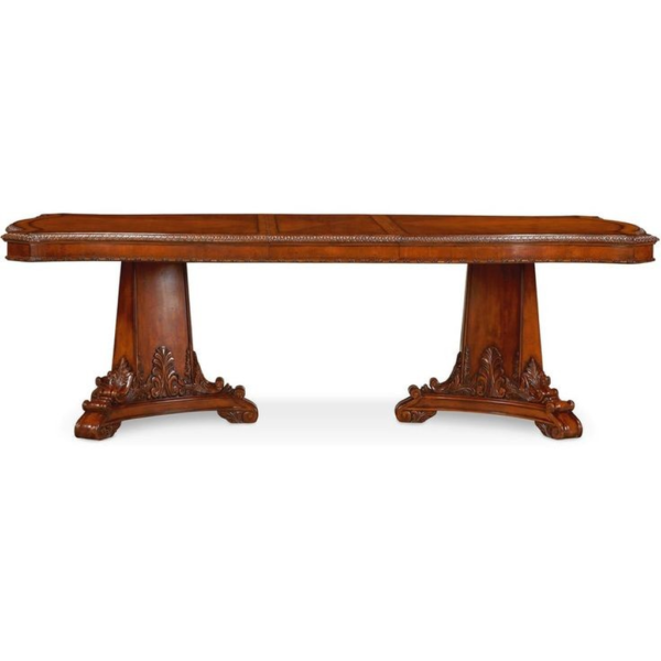 Classic Brown Wood Dining Table with Ornate Pedestal Base