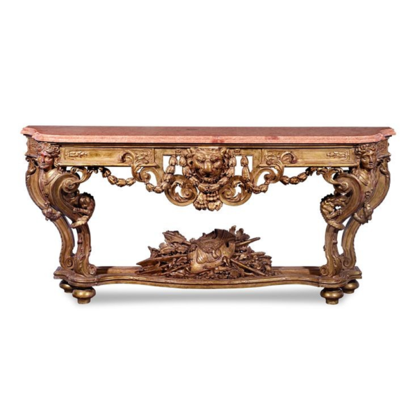 Baroque Console Dining Table with Red Marble Top