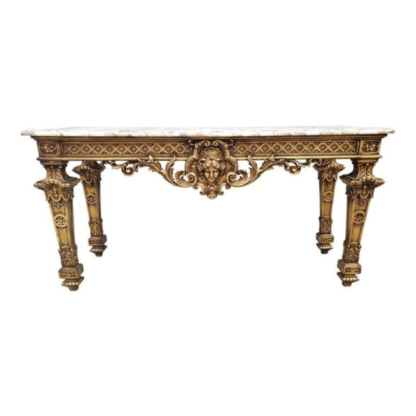 Baroque Style Marble Top Dining Table with Gold Trim