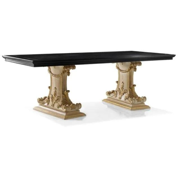 Classic Baroque Dining Table with Black Top and Beige Base