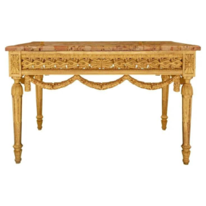 Classic French Style Dining Table with Marble Top and Gold Carved Wood Frame