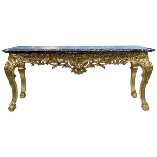 Baroque Dining Table with Marble Top and Gold Leaf Detailing