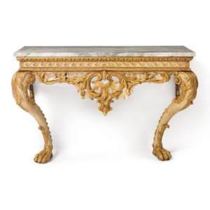 Baroque Style Dining Table with Marble Top and Gold Accents