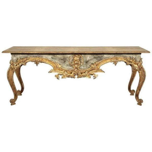 Baroque Style Gold Accent Wood Carved Dining Table