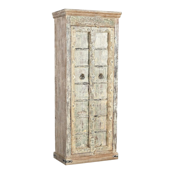 Rustic white wood armoire with double doors, vintage style, Daabadi Furniture wholesaler