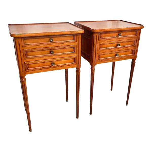 Elegant Mid-Century brown wood bedside table with drawers