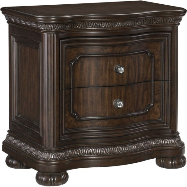 Elegant brown wood classic nightstand with drawers
