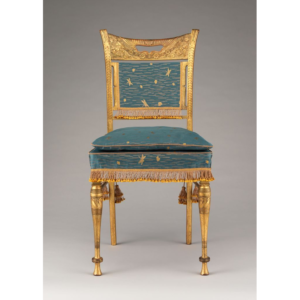 Empire Dining Chair with Gilded Frame and Blue Teal Upholstery