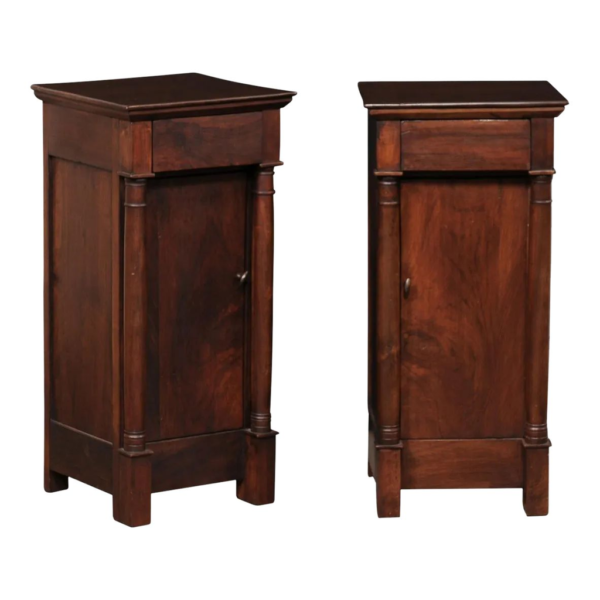 Empire style mahogany wood bedside table with dark brown finish