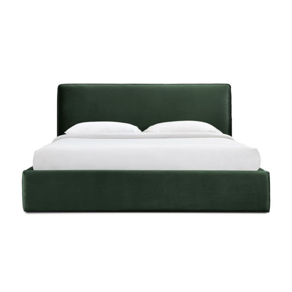 Forest Green Velvet Mid-Century Modern Platform Bed