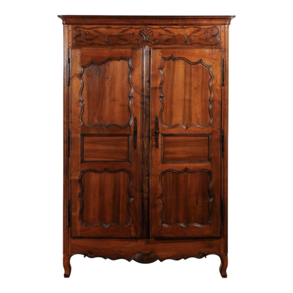 French Country Wood Armoire with Intricate Carvings