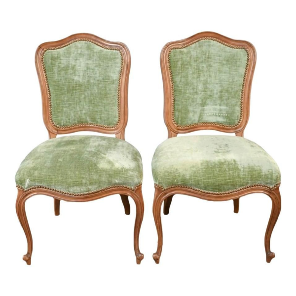 French Provincial Green Velvet Dining Chair
