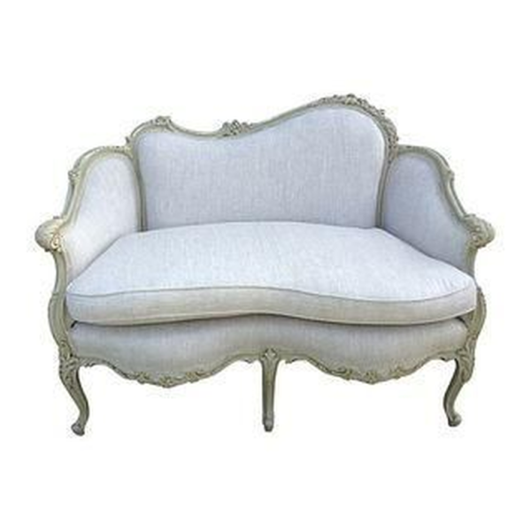 French Style Linen Sofa with Wood Frame