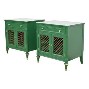 Green bedside table with gold accents, Mid-Century Modern design, Daabadi Furniture wholesaler