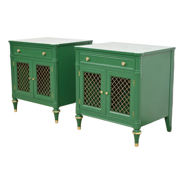 Green bedside table with gold accents, Mid-Century Modern design, Daabadi Furniture wholesaler