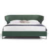 Green fabric upholstered bed with mid-century modern design