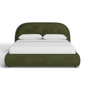 Green velvet upholstered bed, Mid-Century Modern design
