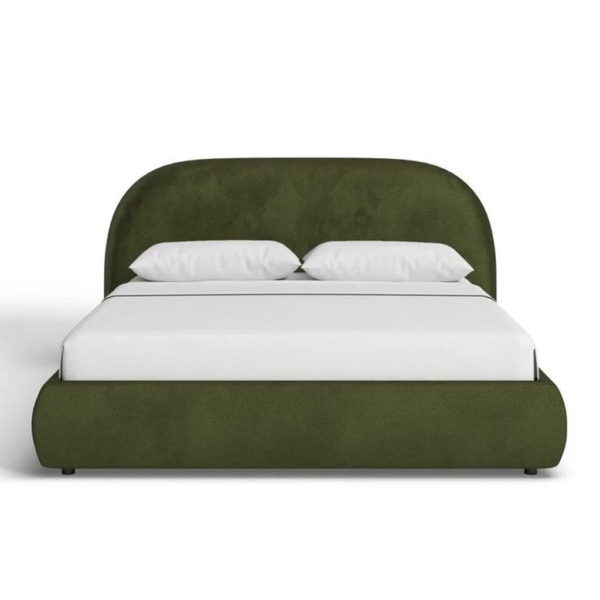Green velvet upholstered bed, Mid-Century Modern design