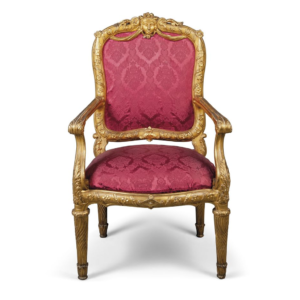 Louis XV Style Armchair with Gold and Red Upholstery