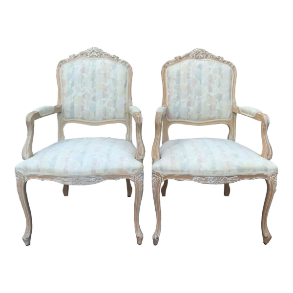 Louis XV style dining chair with beige fabric upholstery