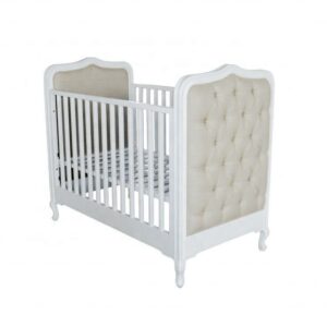 Luxury Hand Carved Baby Cot Mahogany Wood Classic French Style Baby Crib White Tufted Chesterfield Baby Bed Manufacturer