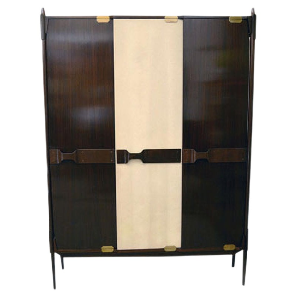 Elegant dark brown and beige mid-century modern wardrobe