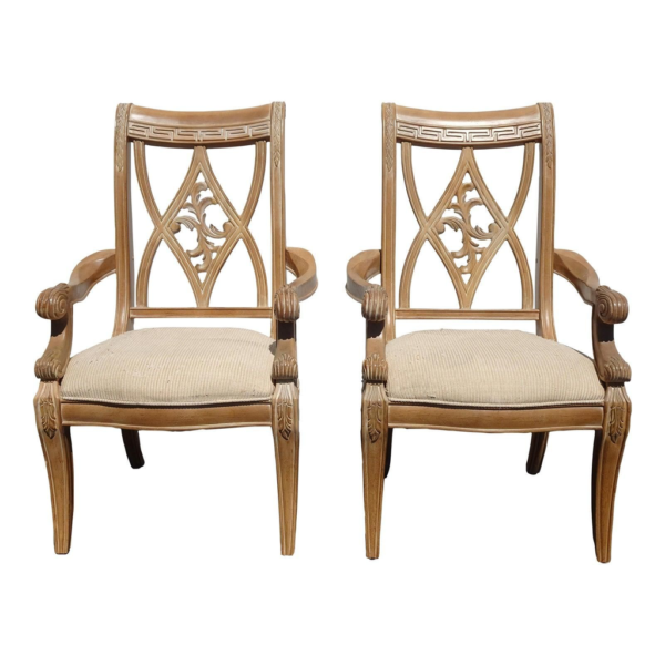 Mid-Century Modern Arm Dining Chair Wood Frame Beige Seat