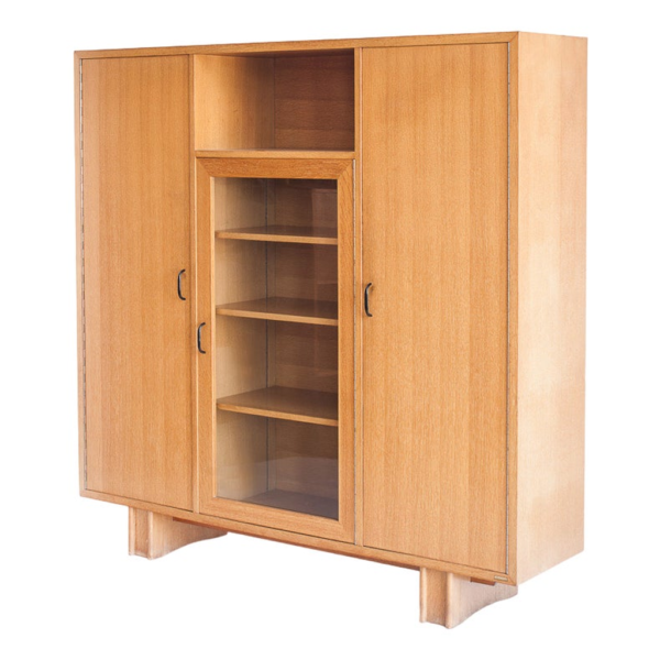 Mid-Century Modern Armoire Wood Storage Beige