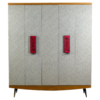 Mid-Century Modern Gray and Red Wooden Armoire
