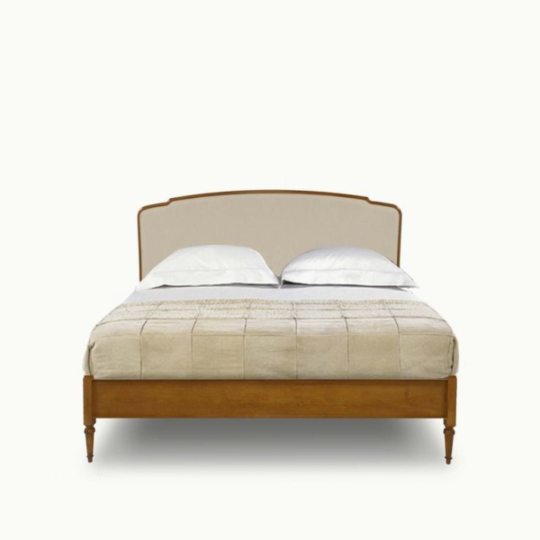 Mid-Century Modern Bed Frame with Upholstered Headboard