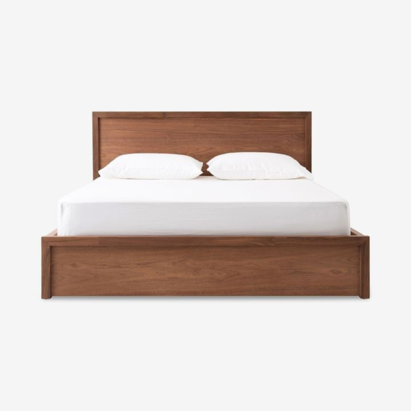 Mid-Century Modern Bed, Teak Wood, Brown Finish