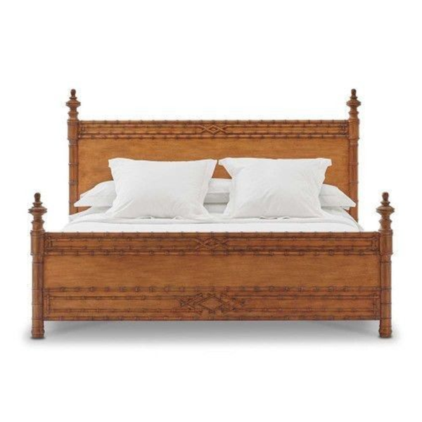 Mid-Century Modern Bed Wood Frame Natural Brown Finish