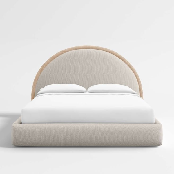 Mid Century Modern Bed with Beige Upholstery