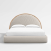 Mid Century Modern Bed with Beige Upholstery