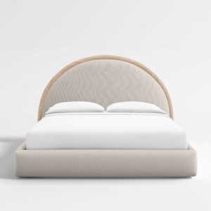 Mid Century Modern Bed with Beige Upholstery