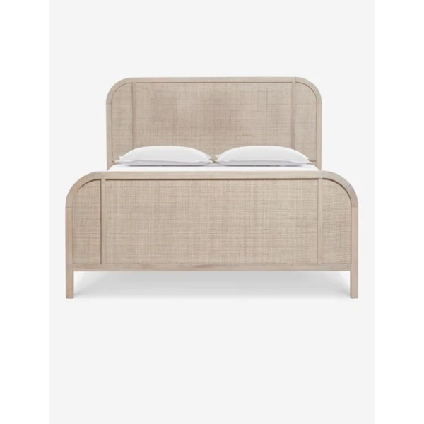 Mid-Century Modern Bed with Rattan Headboard