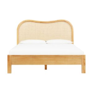 Mid-Century Modern Bed Teak Wood Platform Bed with Natural Finish