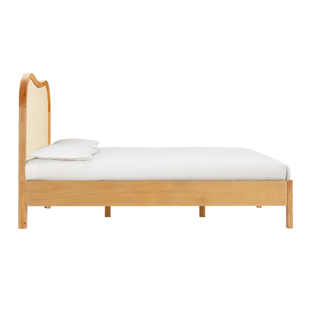 Mid-Century Modern Bed Teak Wood Platform Bed with Natural Finish