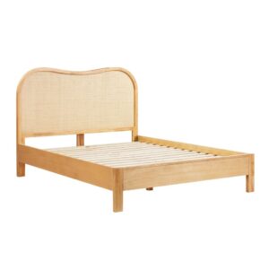Mid-Century Modern Bed Teak Wood Platform Bed with Natural Finish