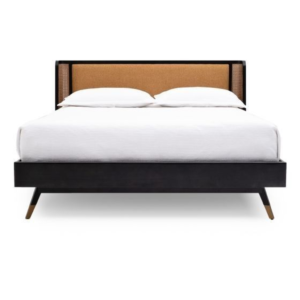 Mid-Century Modern Bed with Woven Headboard