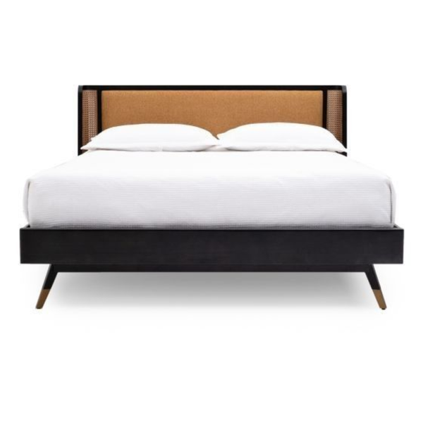 Mid-Century Modern Bed with Woven Headboard