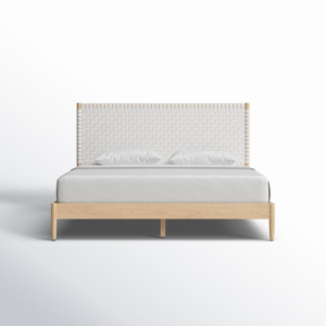 Mid-Century Modern Bed with Woven Headboard