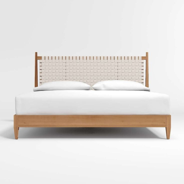 Mid-Century Modern Bed with Woven Headboard